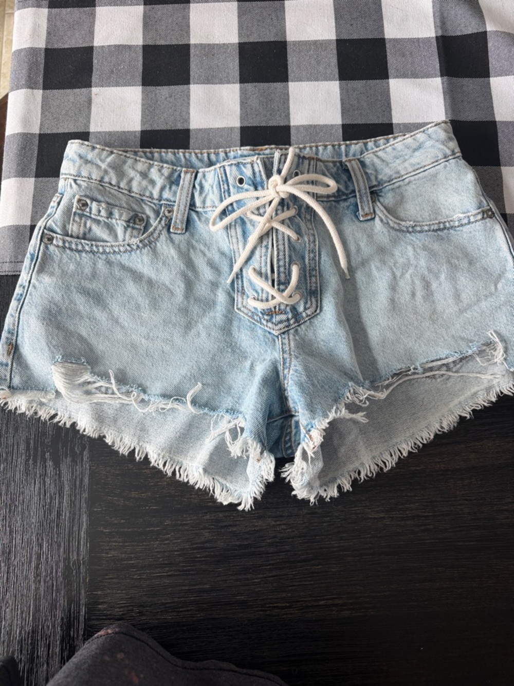 Aeropostale Light Blue Lace-Up Denim Shorts